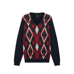 Lyle & Scott - Mens Cotton Argyle V Neck Jumper - Dark Navy / Cherry Red - KN2490V Y392 - Wildvine Clothing, Spalding, Lincolnshire
