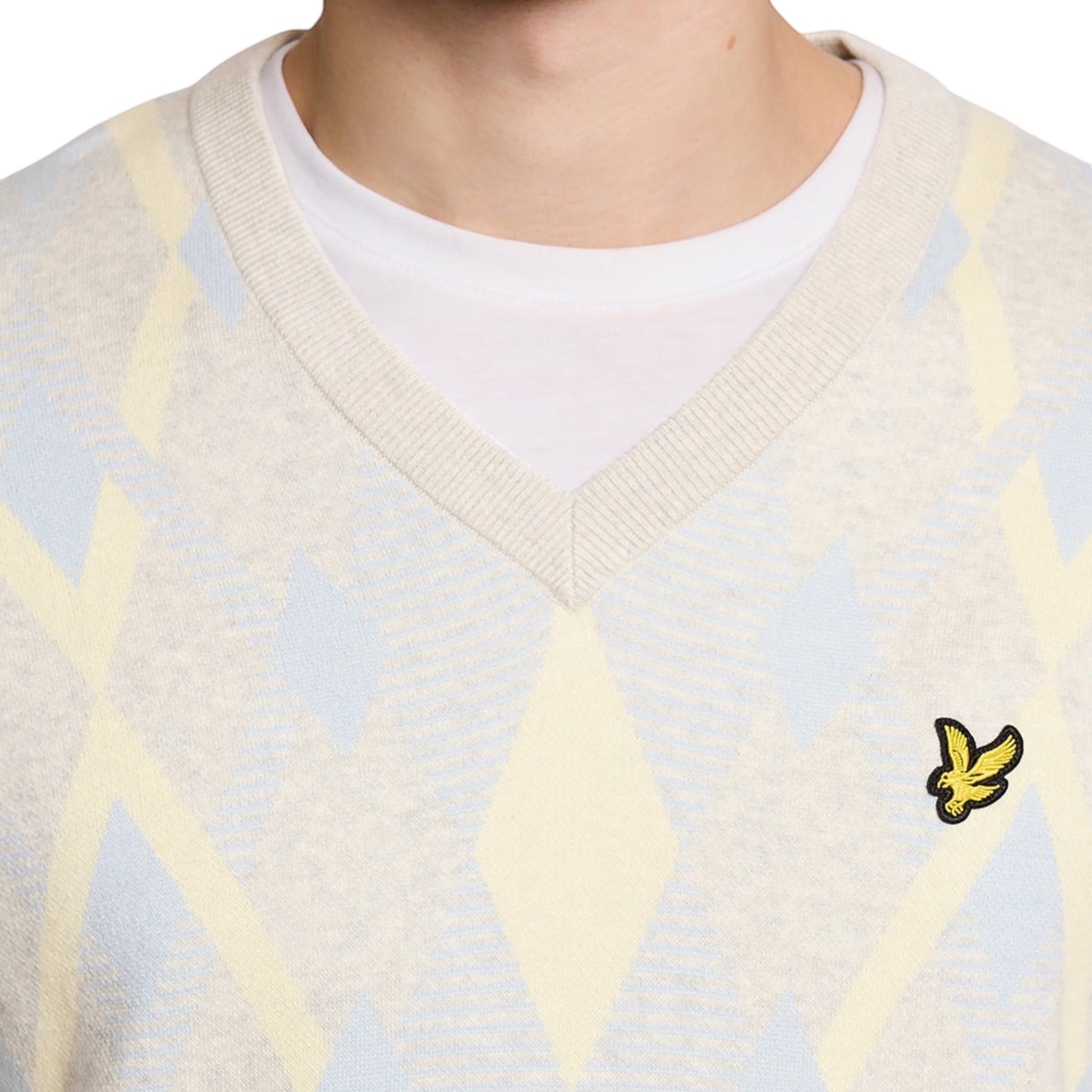 Lyle & Scott - Mens Cotton Argyle V Neck Jumper - Light Grey Marl/ Opal Blue - KN2490V Y391 - Wildvine Clothing, Spalding, Lincolnshire