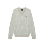 Lyle & Scott - Mens Cotton Argyle V Neck Jumper - Light Grey Marl/ Opal Blue - KN2490V Y391 - Wildvine Clothing, Spalding, Lincolnshire