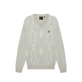 Lyle & Scott - Mens Cotton Argyle V Neck Jumper - Light Grey Marl/ Opal Blue - KN2490V Y391 - Wildvine Clothing, Spalding, Lincolnshire