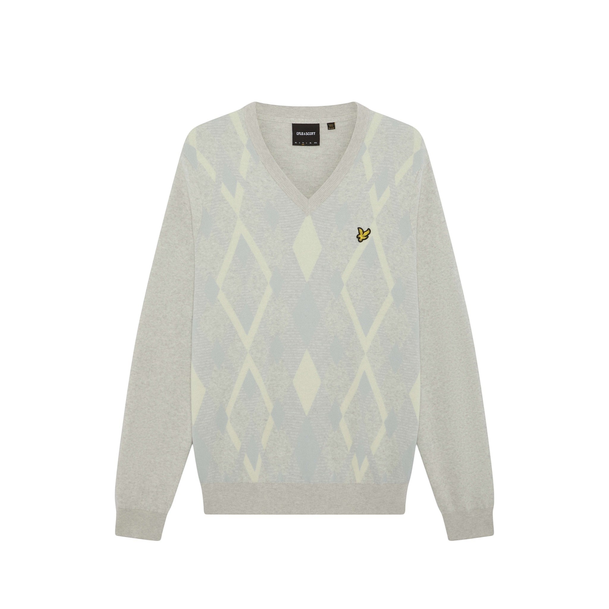 Lyle & Scott - Mens Cotton Argyle V Neck Jumper - Light Grey Marl/ Opal Blue - KN2490V Y391 - Wildvine Clothing, Spalding, Lincolnshire