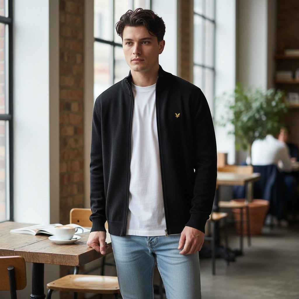 Lyle & Scott - Mens Cotton Merino Quarter Zip Jumper - Jet Black Z865 - Wildvine Clothing, Spalding, Lincolnshire