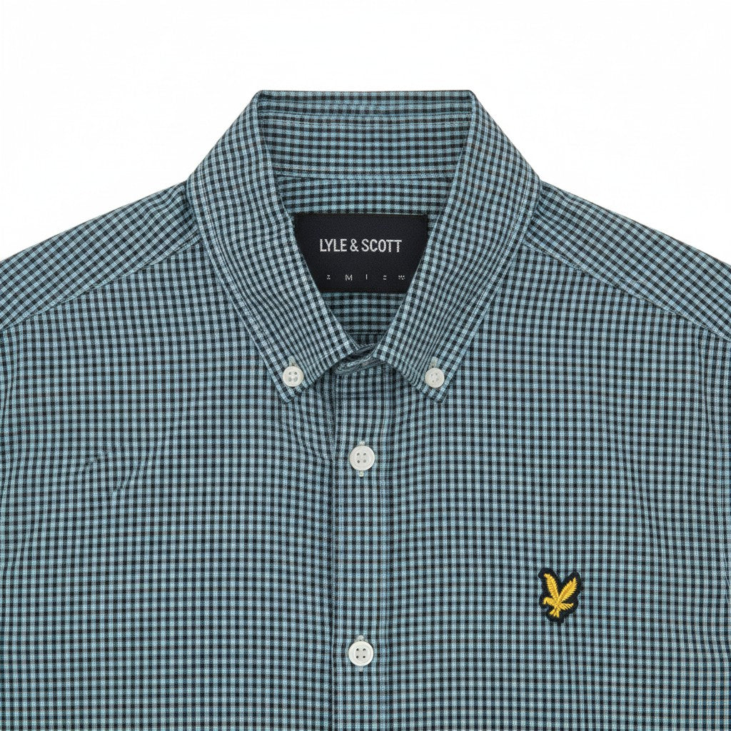 Lyle & Scott - Mens Fine Check Short Sleeve Shirt - Denim - Y130 SW2401V - Wildvine Clothing, Spalding, Lincolnshire