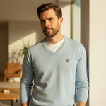 Lyle & Scott - Mens Cotton V Neck Jumper - Opal Blue - KN2492V W596 - Wildvine Clothing, Spalding, Lincolnshire