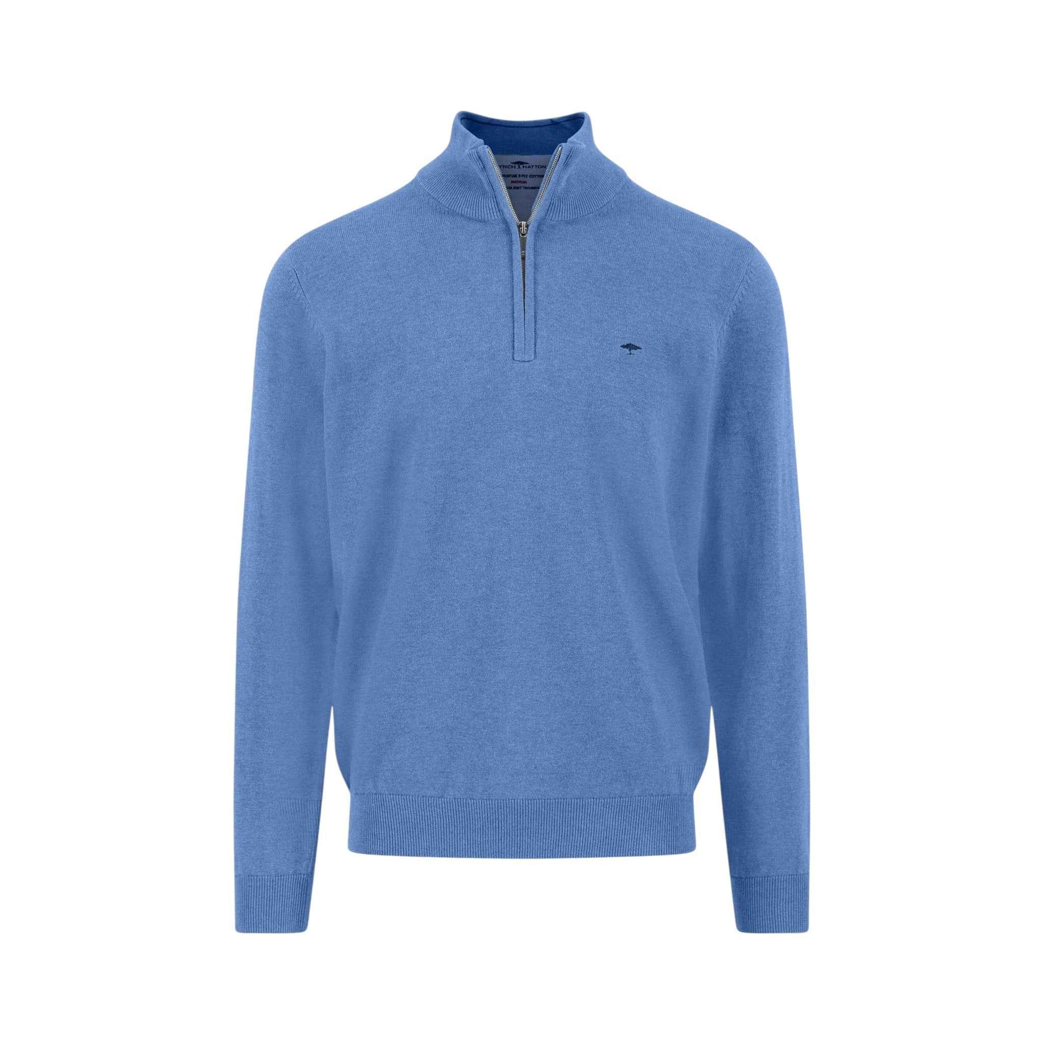 Fynch-Hatton - Mens Knitwear - Troyer-Zip, Superfine - Crystal Blue - Wildvine Clothing, Spalding, Lincolnshire