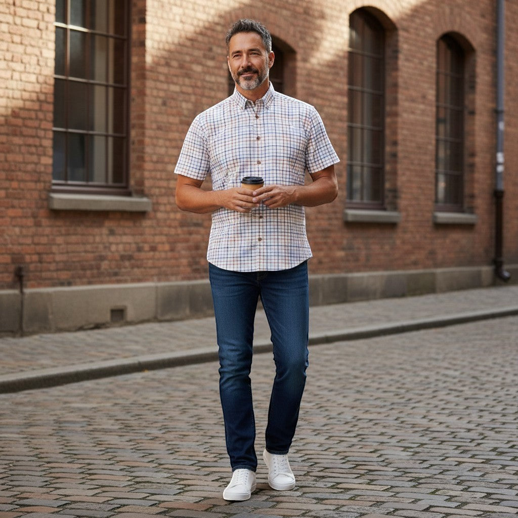 DG's Drifter Mens - Regular Short Sleeve Ivano Casual Shirt - Brown Check - 14822SS 45 - Wildvine Clothing, Spalding, Lincolnshire