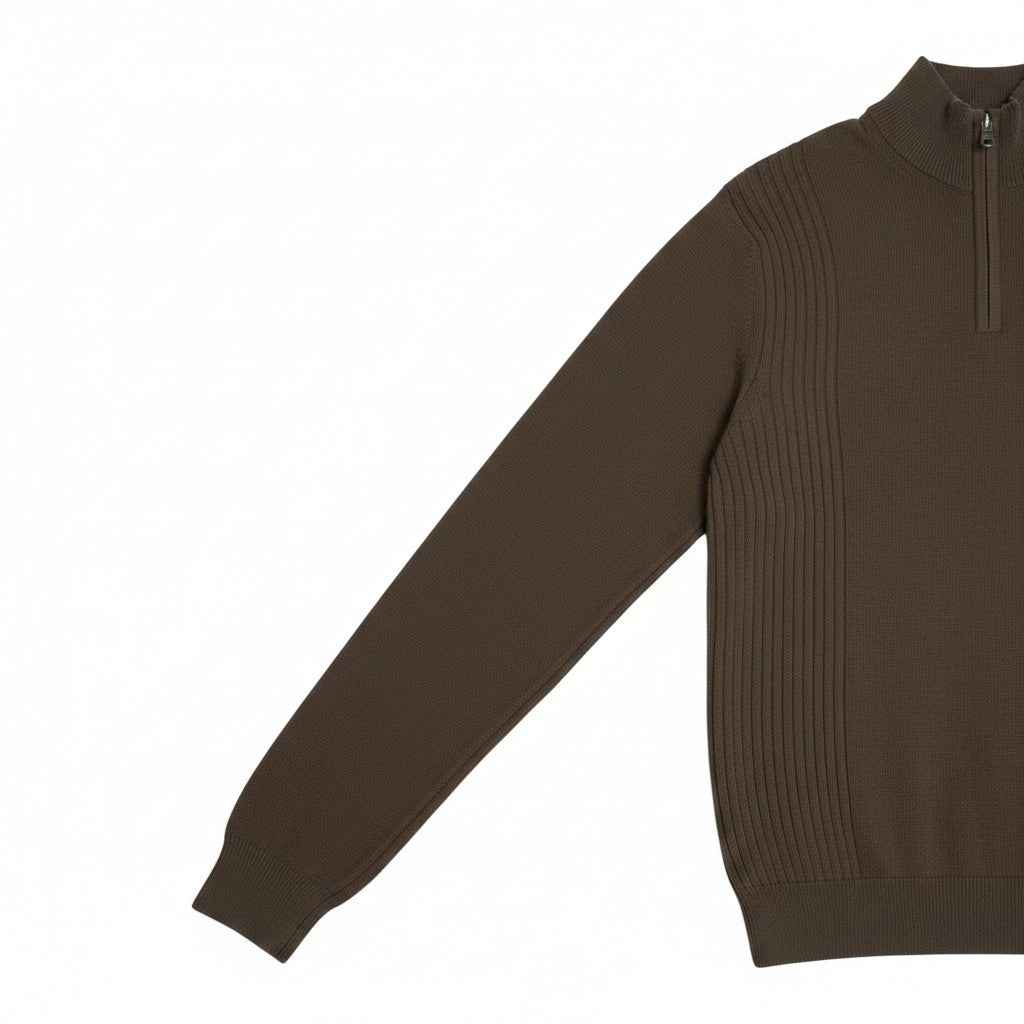 Lyle & Scott - Mens Cotton Merino Quarter Zip Jumper - Espresso X863 - Wildvine Clothing, Spalding, Lincolnshire