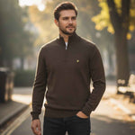 Lyle & Scott - Mens Cotton Merino Quarter Zip Jumper - Espresso X863 - Wildvine Clothing, Spalding, Lincolnshire