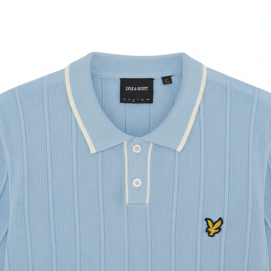 Lyle & Scott - Mens Tipped Pique Knitted Polo Shirt - Chalk Blue - KN2420V W444 - Wildvine Clothing, Spalding, Lincolnshire