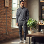 Fynch-Hatton - Mens Knitwear - Buttoned Troyer, Twisted Mouline - Charcoal 998 - Wildvine Clothing, Spalding, Lincolnshire