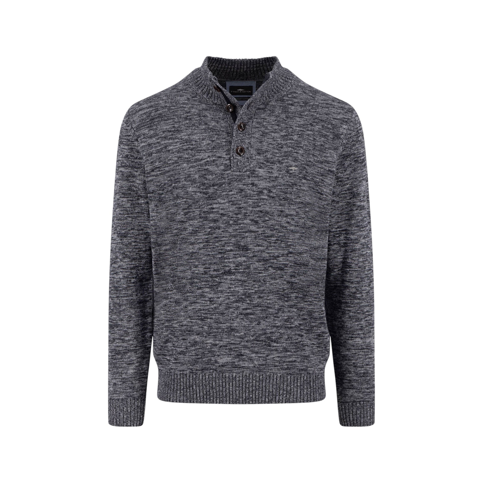 Fynch-Hatton - Mens Knitwear - Buttoned Troyer, Twisted Mouline - Charcoal 998 - Wildvine Clothing, Spalding, Lincolnshire