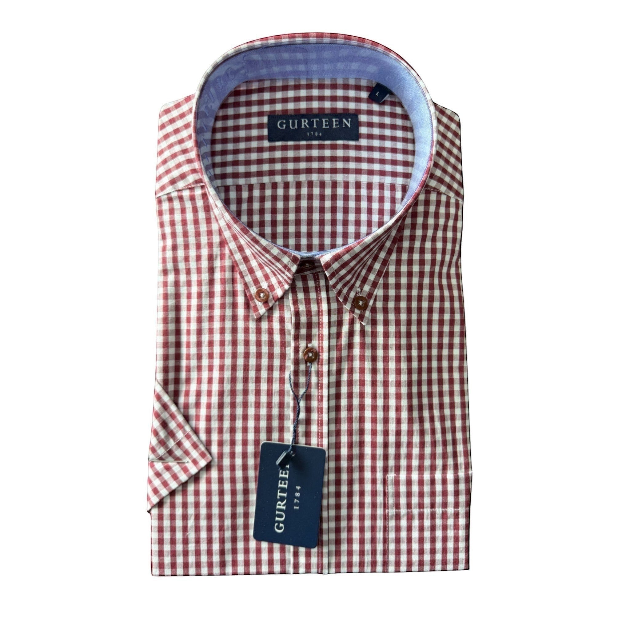 Gurteen - Mens - 100% Cotton - Seville - Modern Fit / Short Sleeved - Cranberry Check - 51023 660 - Wildvine Clothing, Spalding, Lincolnshire