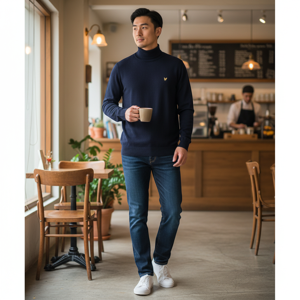 Lyle & Scott - Mens Cotton Merino Turtleneck Jumper - Dark Navy Z271 - Wildvine Clothing, Spalding, Lincolnshire