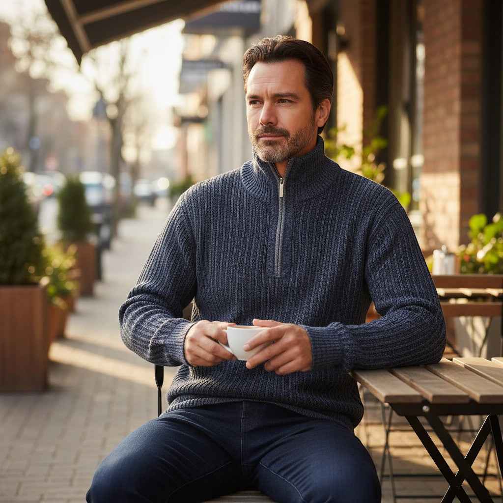 Jackdaw - Mens Theodore 1/4 Zip Jumper - Denim - Wildvine Clothing, Spalding, Lincolnshire