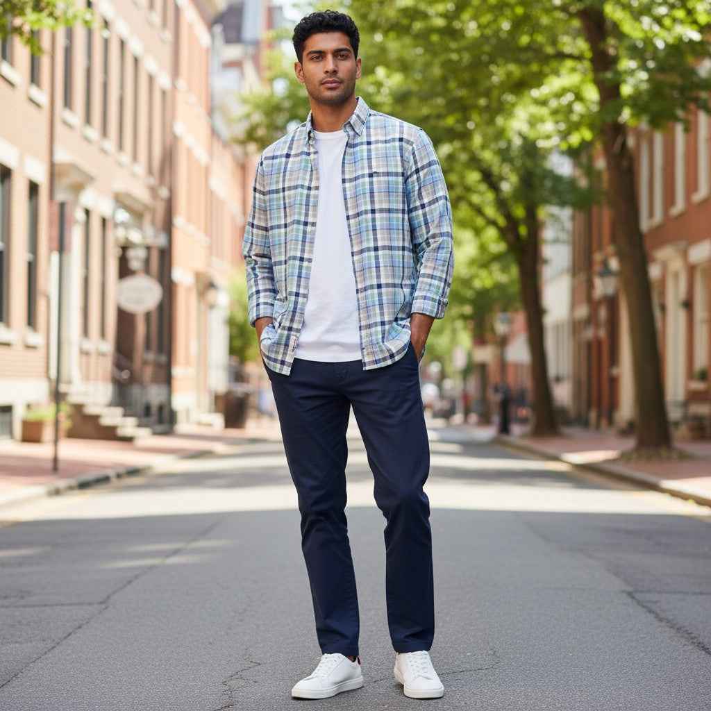 Fynch-Hatton - Mens Shirt - Multicolor Washed Oxford - Crystal Blue 604 - Wildvine Clothing, Spalding, Lincolnshire