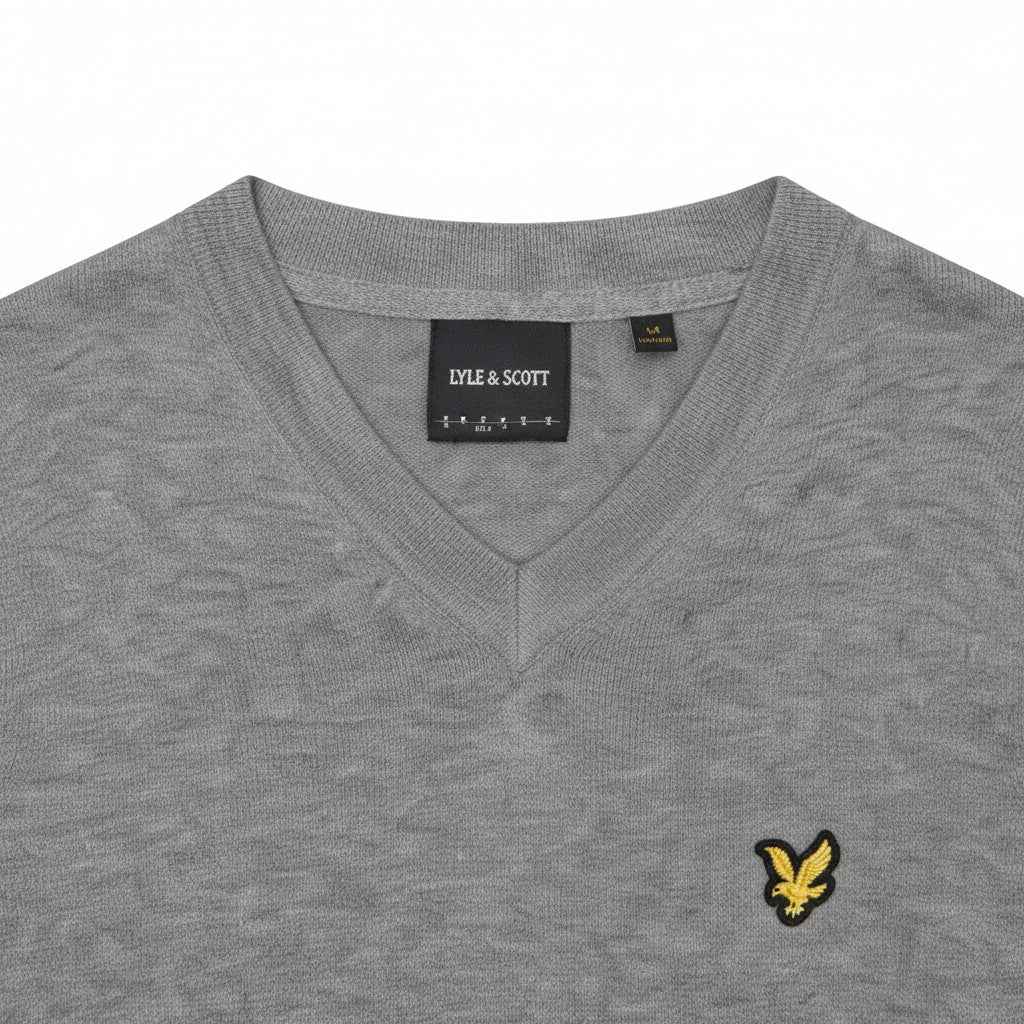 Lyle & Scott - Mens Cotton Merino V Neck Jumper - Mid Grey Marl T28 - Wildvine Clothing, Spalding, Lincolnshire