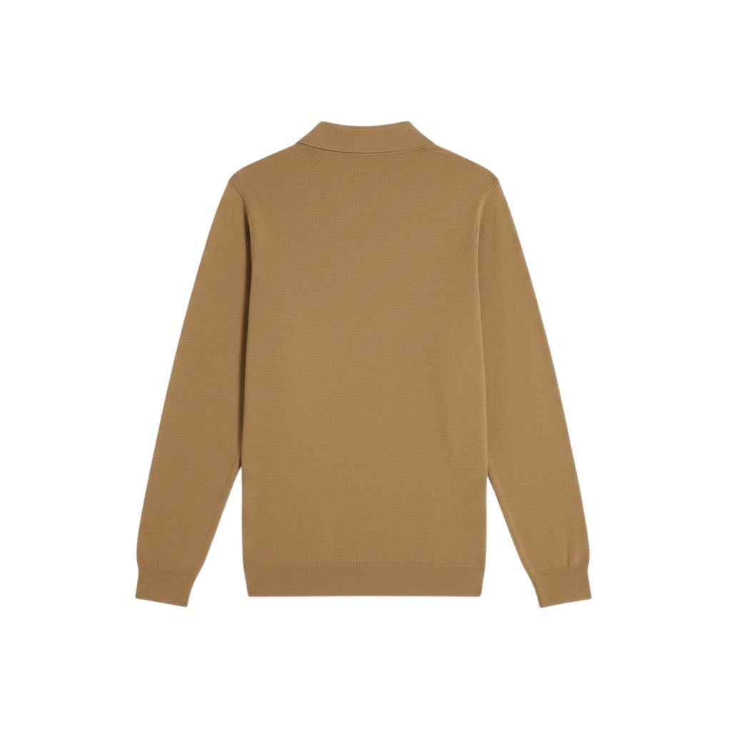 Lyle & Scott - Mens Cotton Merino Long Sleeve Knitted Polo - Tigers Eye X851 - Wildvine Clothing, Spalding, Lincolnshire