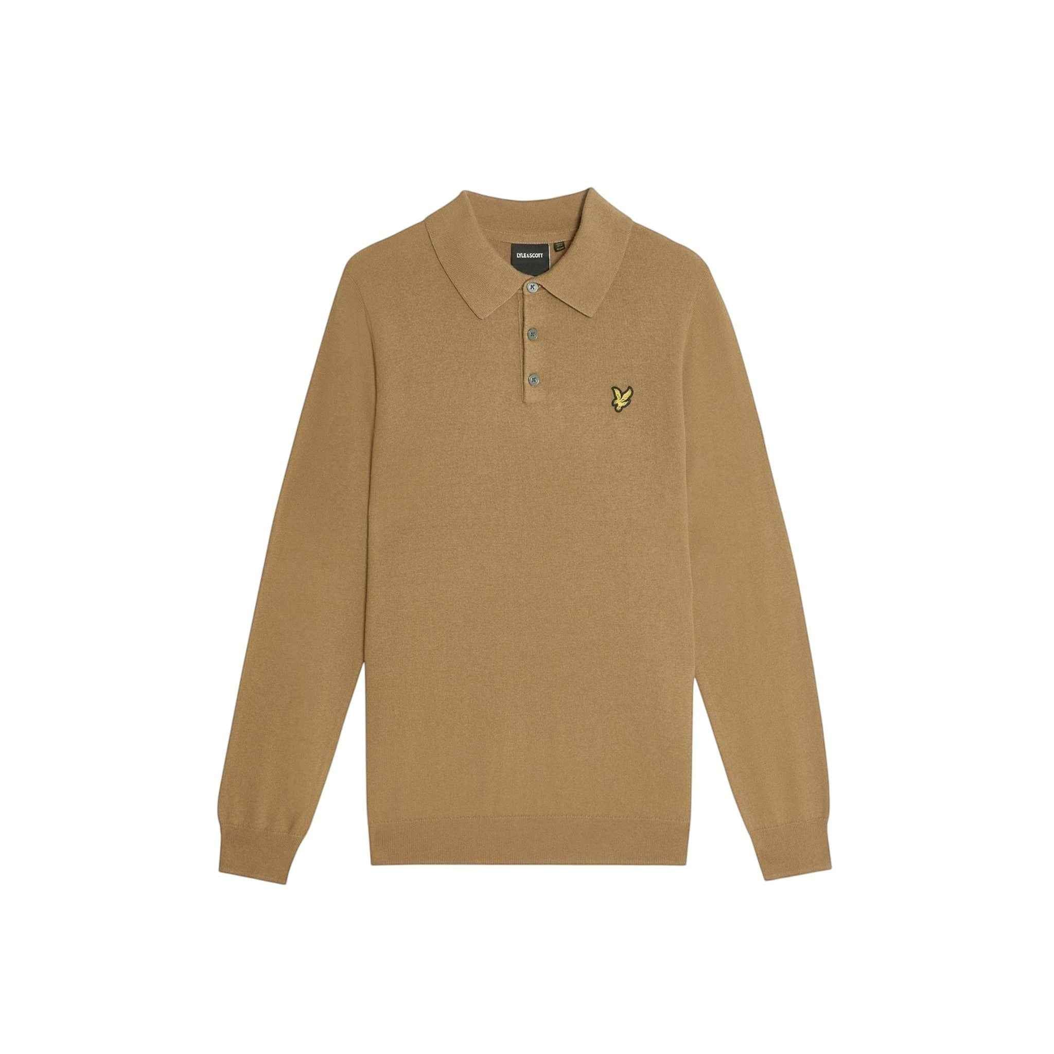 Lyle & Scott - Mens Cotton Merino Long Sleeve Knitted Polo - Tigers Eye X851 - Wildvine Clothing, Spalding, Lincolnshire
