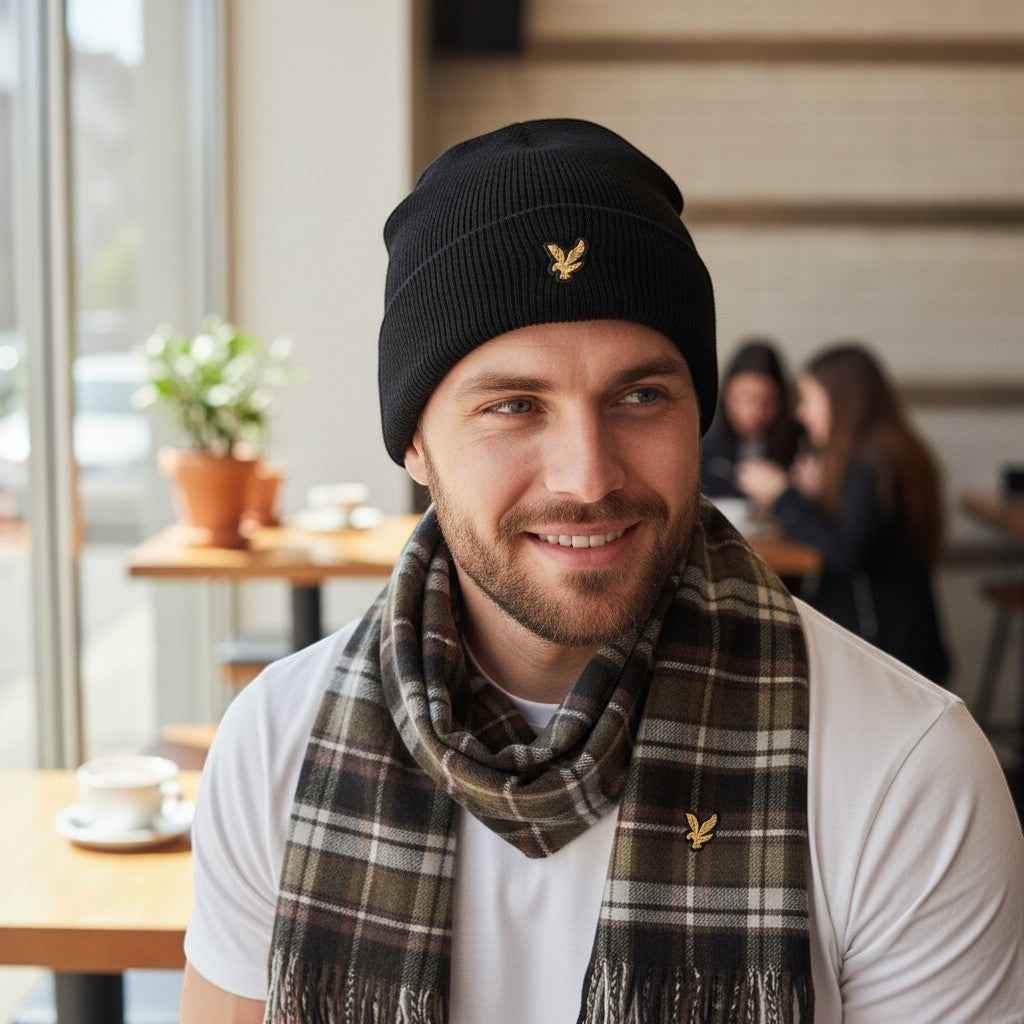 Lyle & Scott - Mens Lambswool Blend Scarf and Beanie Hat Set - Blue Night Y050 - Wildvine Clothing, Spalding, Lincolnshire