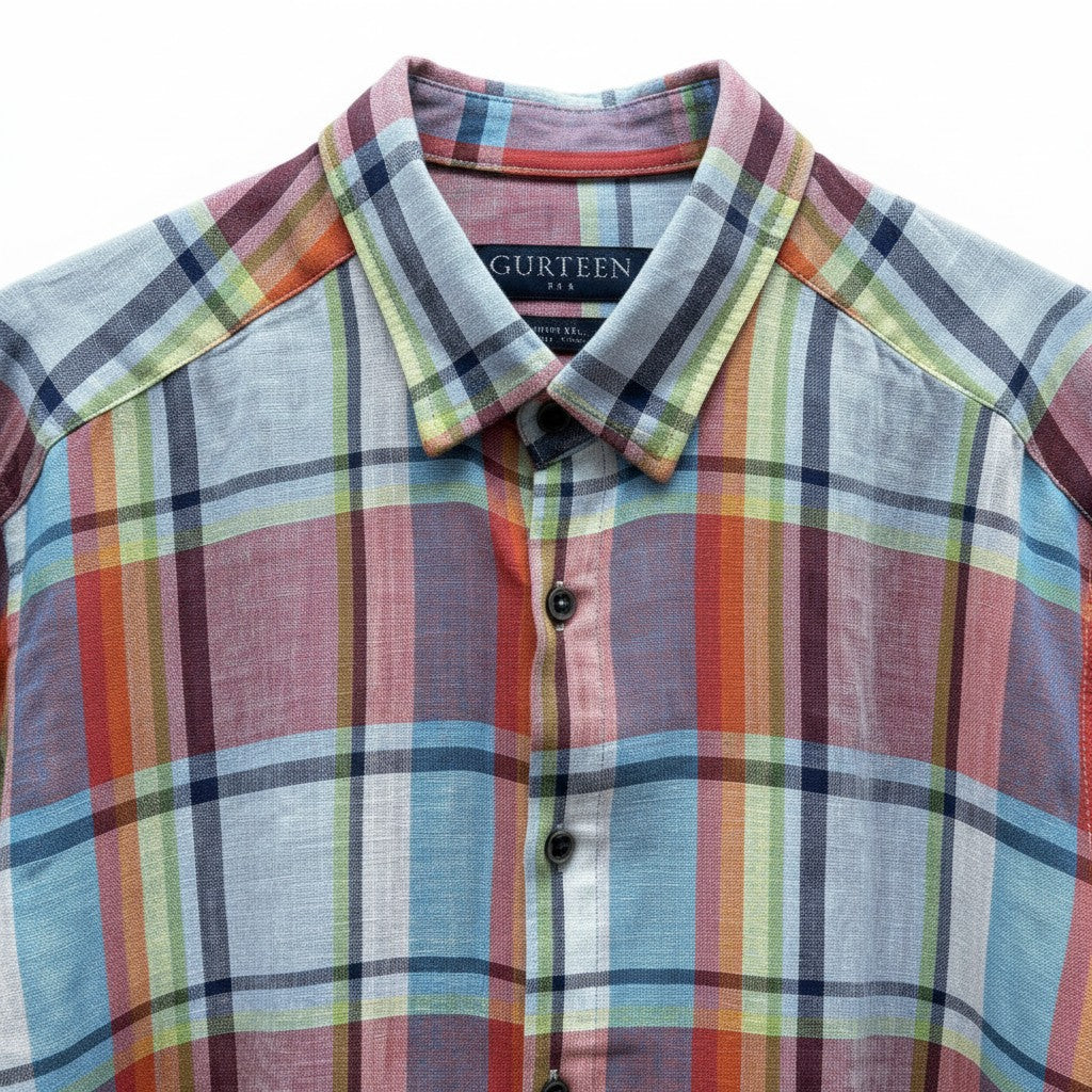 Gurteen - Mens - 100% Linen Shirt - Rome - Modern Fit / LS - Tangerine Check - Wildvine Clothing, Spalding, Lincolnshire