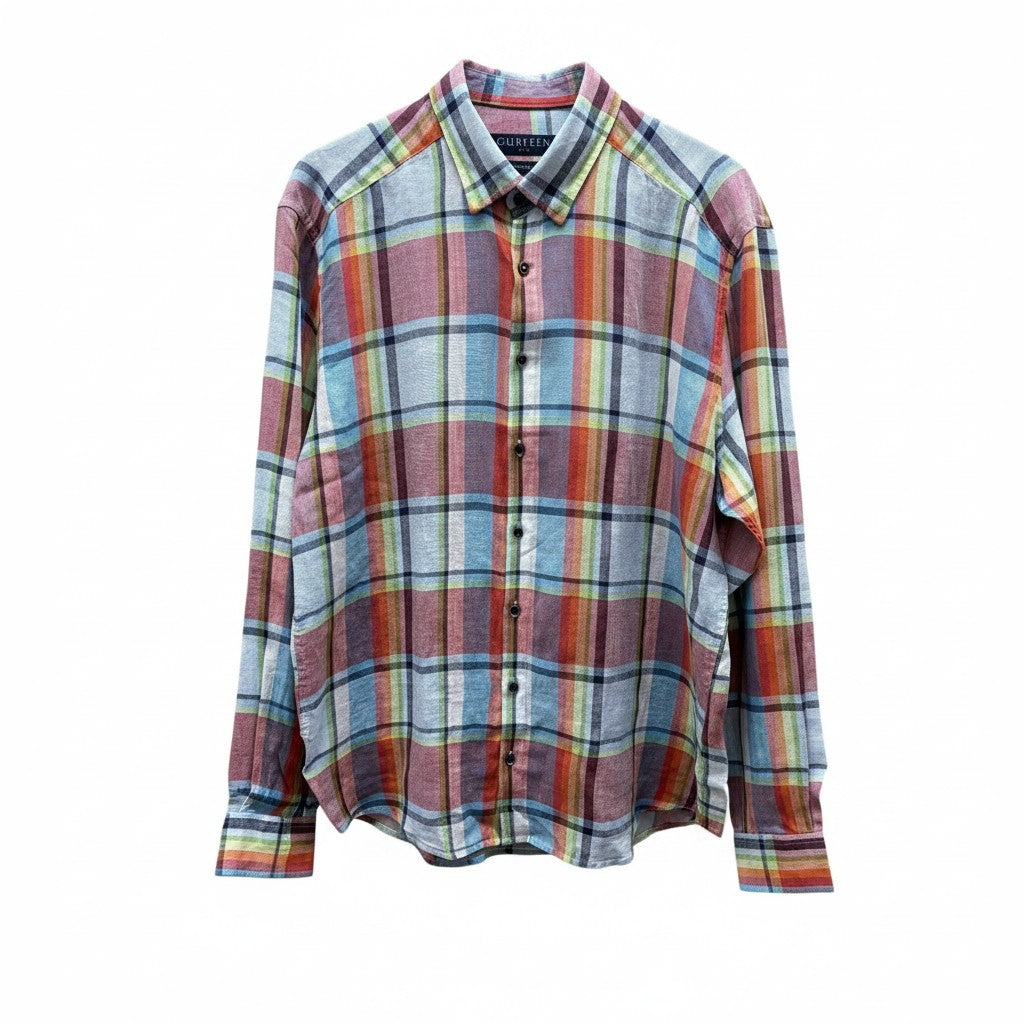 Gurteen - Mens - 100% Linen Shirt - Rome - Modern Fit / LS - Tangerine Check - Wildvine Clothing, Spalding, Lincolnshire