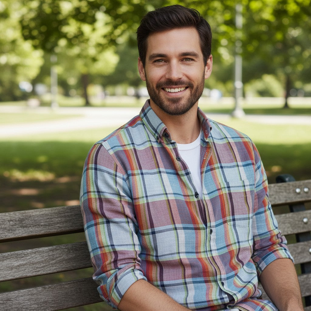 Gurteen - Mens - 100% Linen Shirt - Rome - Modern Fit / LS - Tangerine Check - Wildvine Clothing, Spalding, Lincolnshire