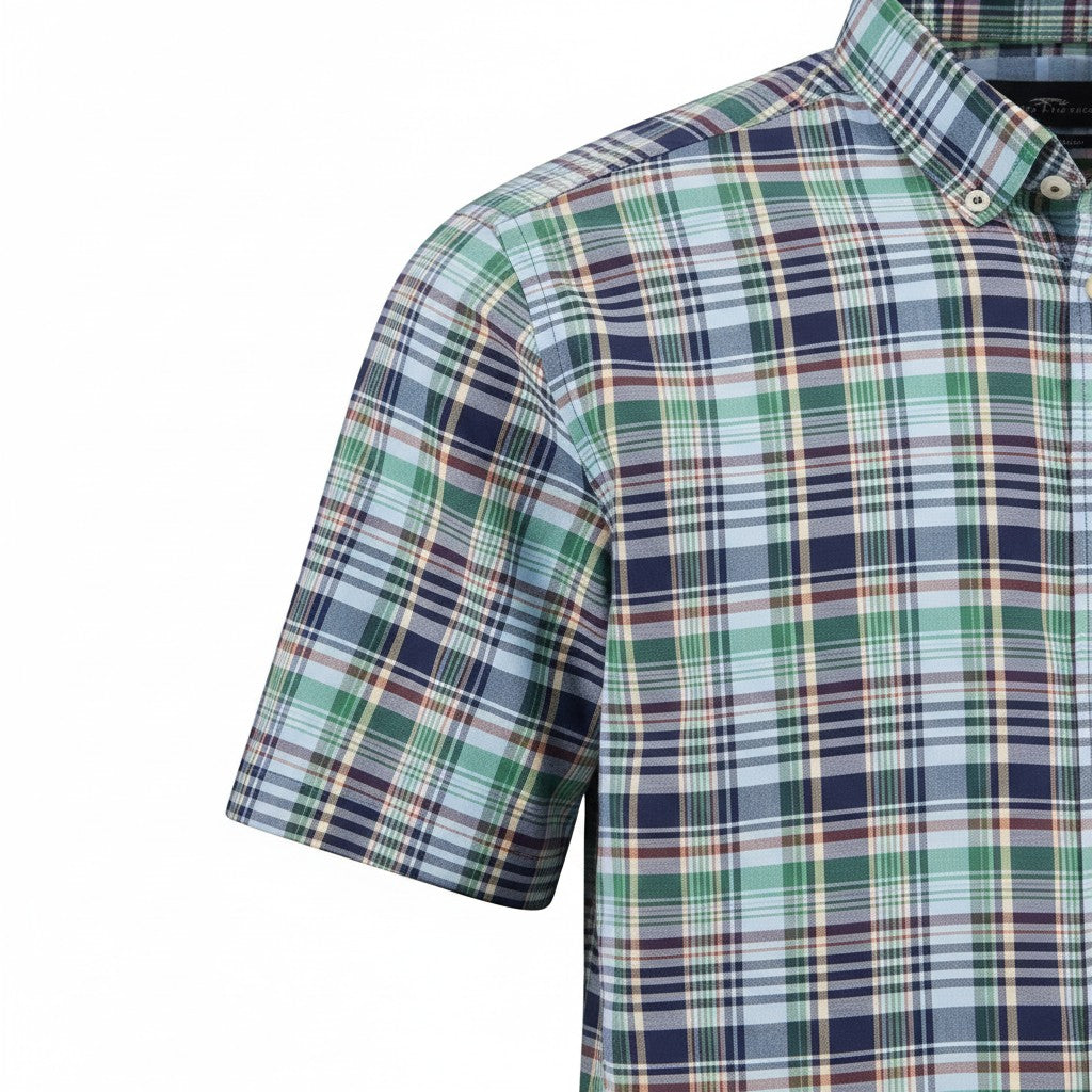 Fynch-Hatton Men's Regular Short Sleeve Casual Shirt - Madras Check – Marine - Wildvine Clothing, Spalding, Lincolnshire