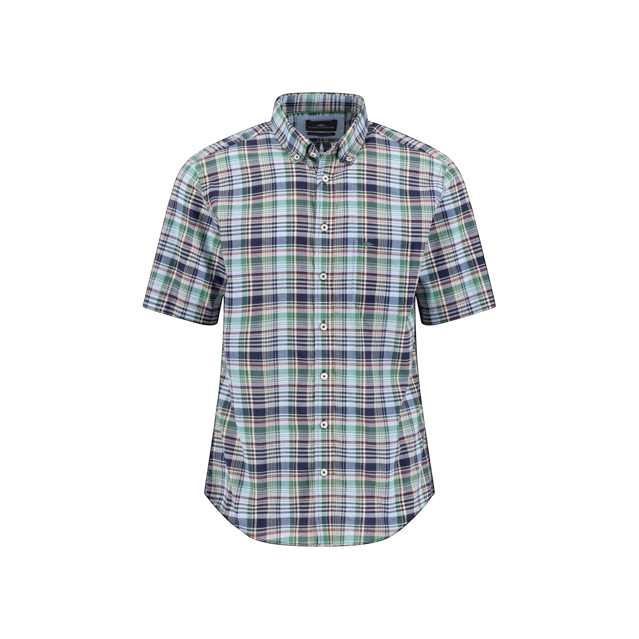Fynch-Hatton Men's Regular Short Sleeve Casual Shirt - Madras Check – Marine - Wildvine Clothing, Spalding, Lincolnshire