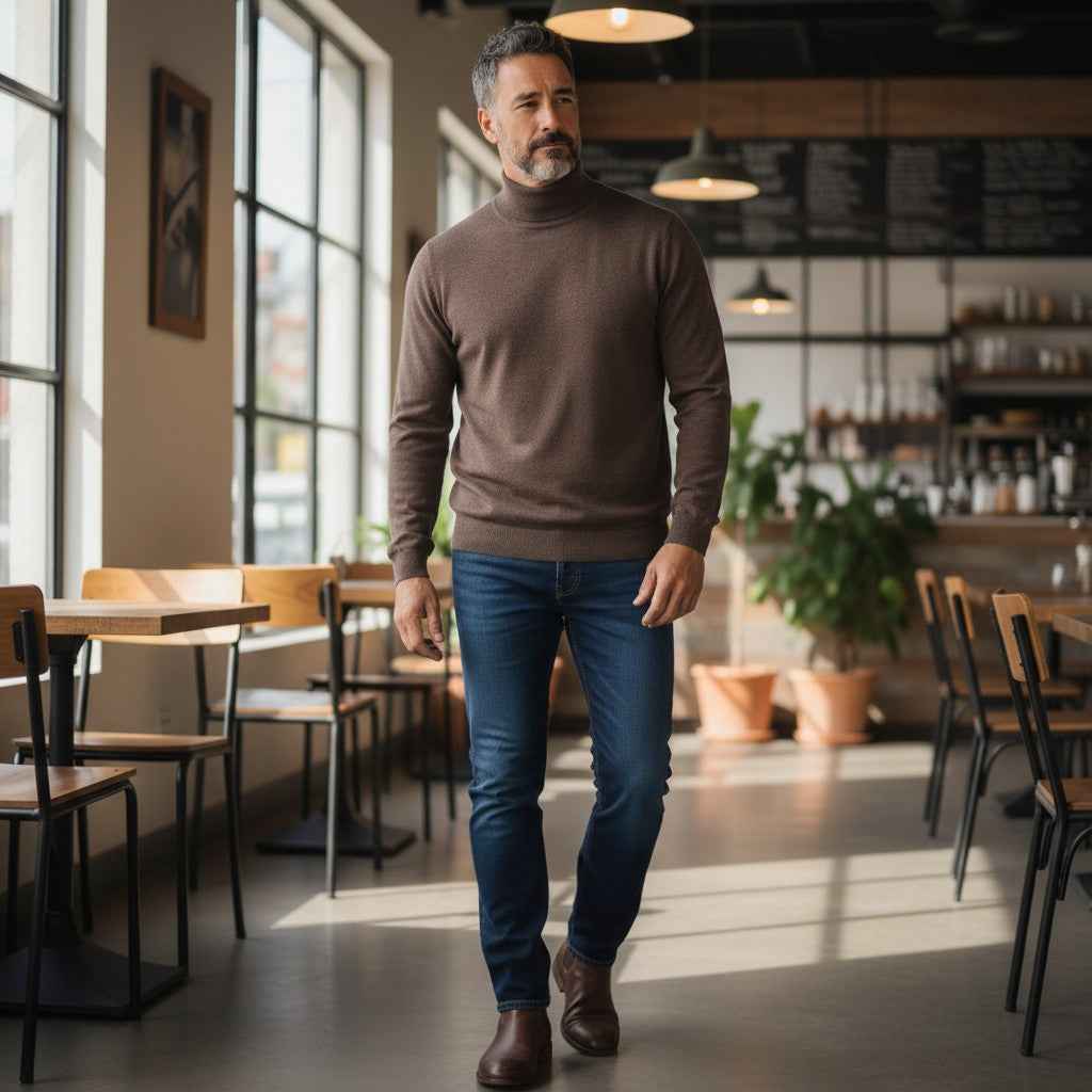 Fynch-Hatton - Mens Knitwear - Rollneck, Merino - Dark Chocolate 861 - Wildvine Clothing, Spalding, Lincolnshire