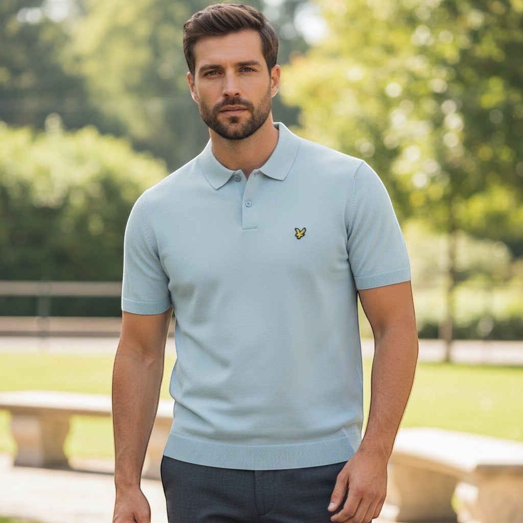 Lyle & Scott - Mens Cotton Short Sleeve Knitted Polo - Opal Blue - KN2412V W596 - Wildvine Clothing, Spalding, Lincolnshire