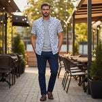 Gurteen - Mens - Seville - Modern Fit / Short Sleeved - Midnight Palm Print - 5102 935 - Wildvine Clothing, Spalding, Lincolnshire