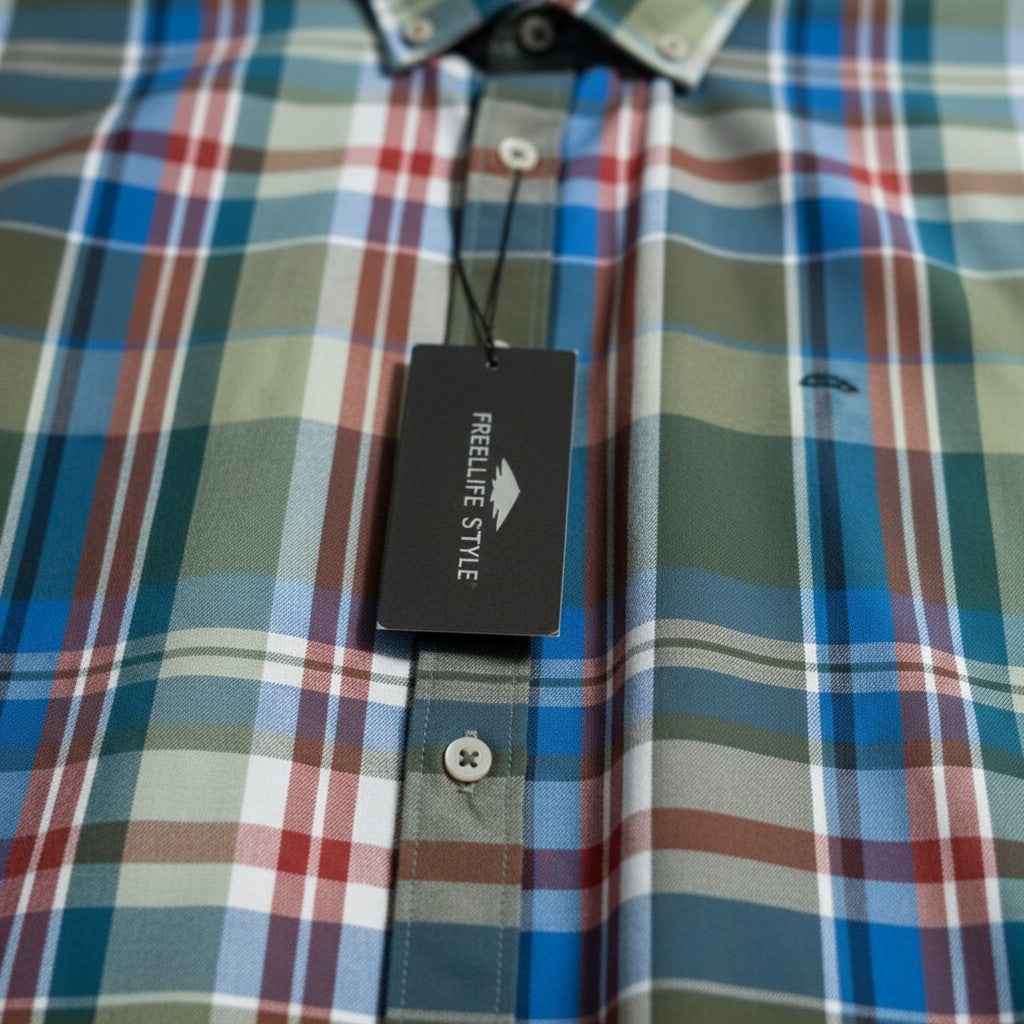 Fynch-Hatton - Mens Shirt - Modern Check - Vibrant Blue - 1/2 sleeve 622 - Wildvine Clothing, Spalding, Lincolnshire