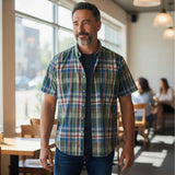 Fynch-Hatton - Mens Shirt - Modern Check - Vibrant Blue - 1/2 sleeve 622 - Wildvine Clothing, Spalding, Lincolnshire