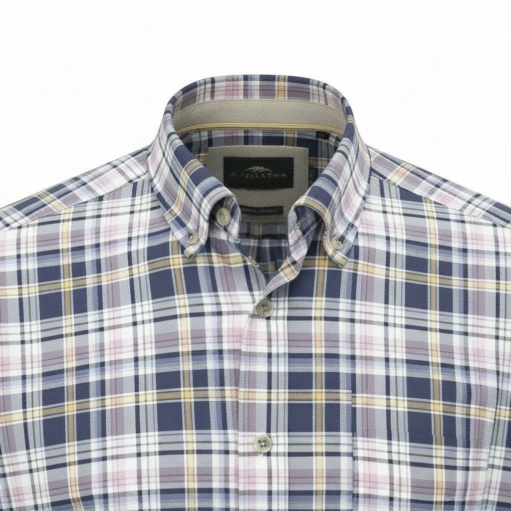 Fynch-Hatton Men's Regular Short Sleeve Casual Shirt - Poplin Check – Horizon - Wildvine Clothing, Spalding, Lincolnshire