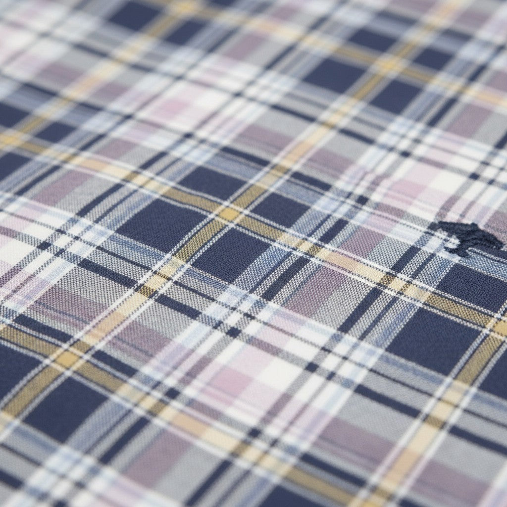 Fynch-Hatton Men's Regular Short Sleeve Casual Shirt - Poplin Check – Horizon - Wildvine Clothing, Spalding, Lincolnshire