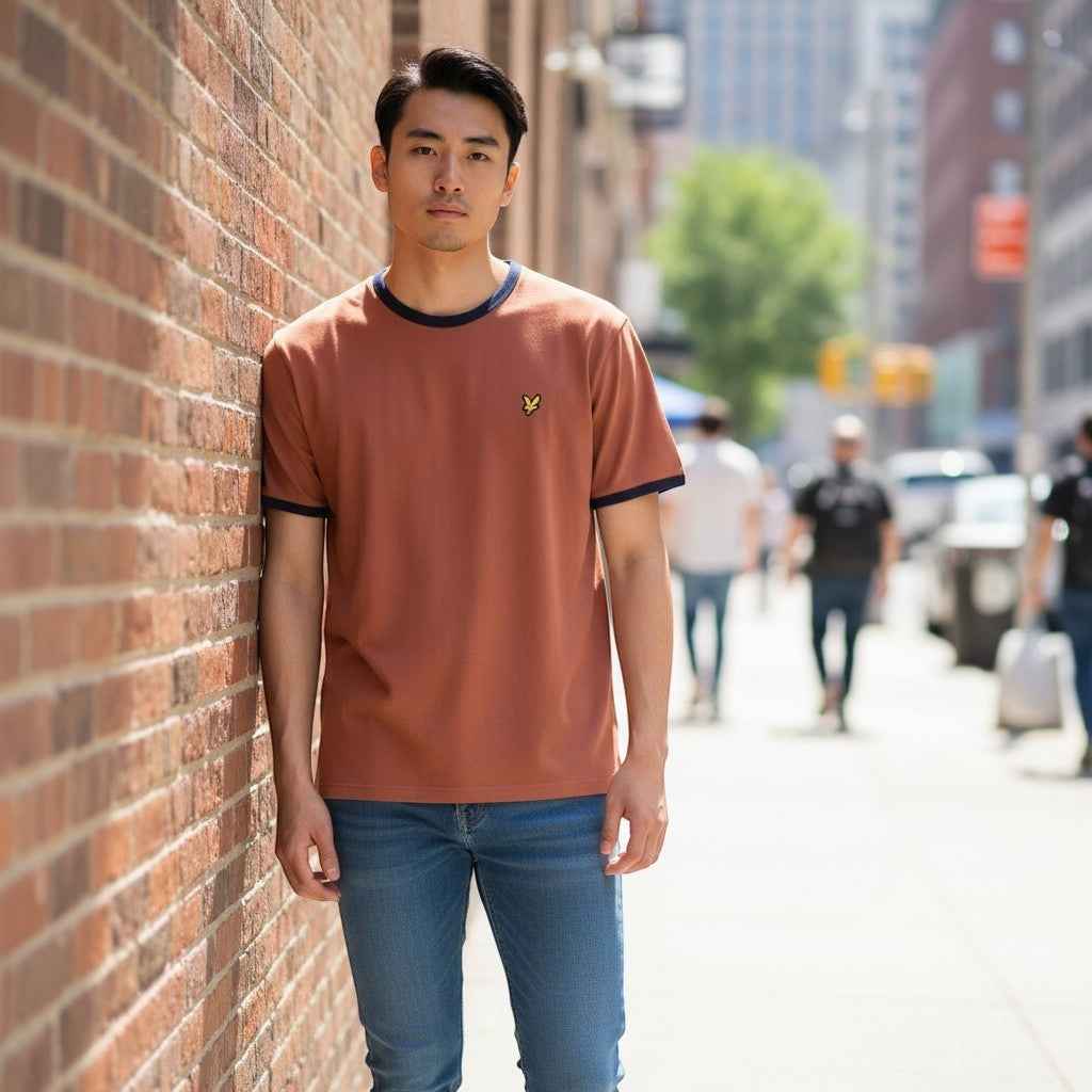 Lyle & Scott - Mens Ringer T-shirt - Brick/ Dark Navy X940 - Wildvine Clothing, Spalding, Lincolnshire