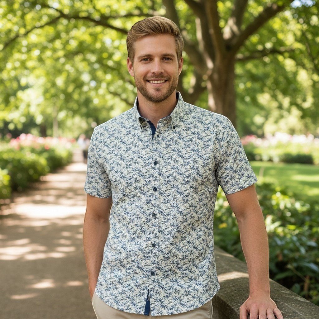 Gurteen - Mens - Seville - Modern Fit / Short Sleeved - Midnight Palm Print - 5102 935 - Wildvine Clothing, Spalding, Lincolnshire
