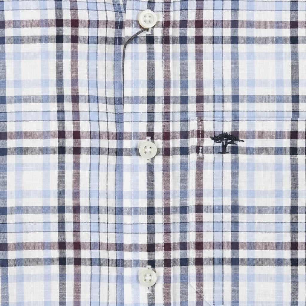 Fynch-Hatton Men's Regular Short Sleeve Casual Shirt - Slub Check– Aubergine - Wildvine Clothing, Spalding, Lincolnshire