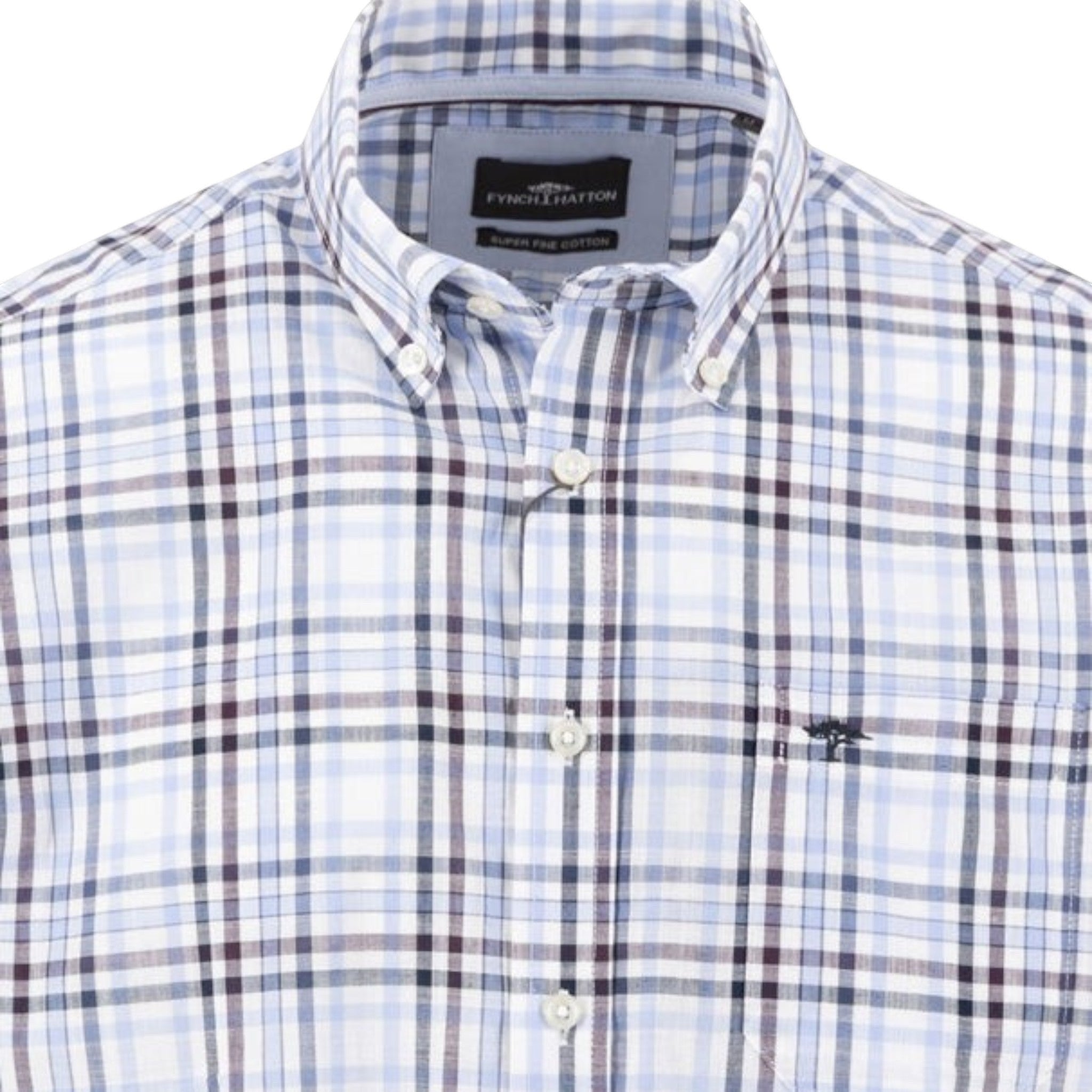 Fynch-Hatton Men's Regular Short Sleeve Casual Shirt - Slub Check– Aubergine - Wildvine Clothing, Spalding, Lincolnshire