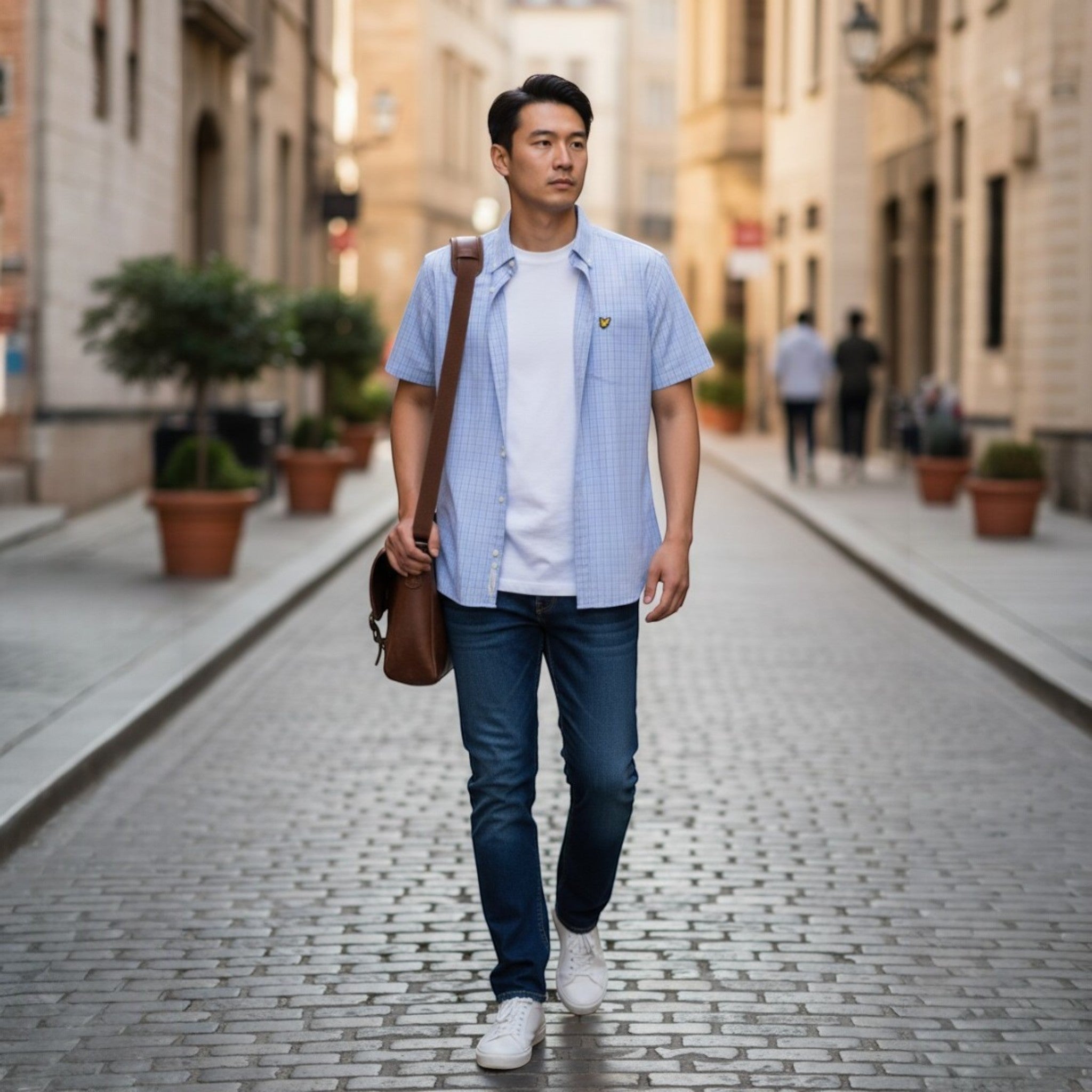 Lyle & Scott - Mens Short Sleeve Grid Check Shirt - Chalk Blue - W444 SW2415V - Wildvine Clothing, Spalding, Lincolnshire