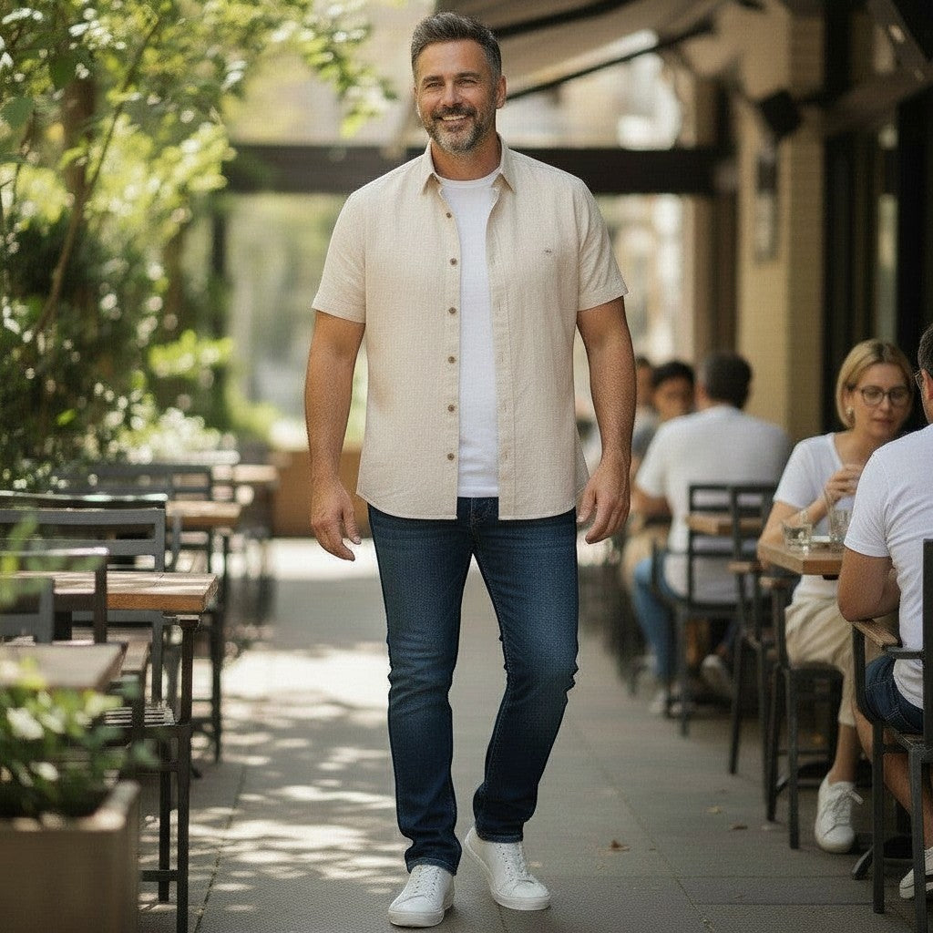 DG's Drifter Mens - Regular Short Sleeve Casual Shirt - Giovanni - Stone - 14501SS 92 - Wildvine Clothing, Spalding, Lincolnshire