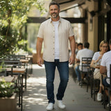 DG's Drifter Mens - Regular Short Sleeve Casual Shirt - Giovanni - Stone - 14501SS 92 - Wildvine Clothing, Spalding, Lincolnshire