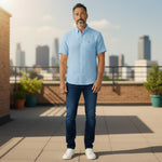 Fynch-Hatton Men's Summer Linen Short Sleeve Casual Shirt - Sky Blue - Wildvine Clothing, Spalding, Lincolnshire