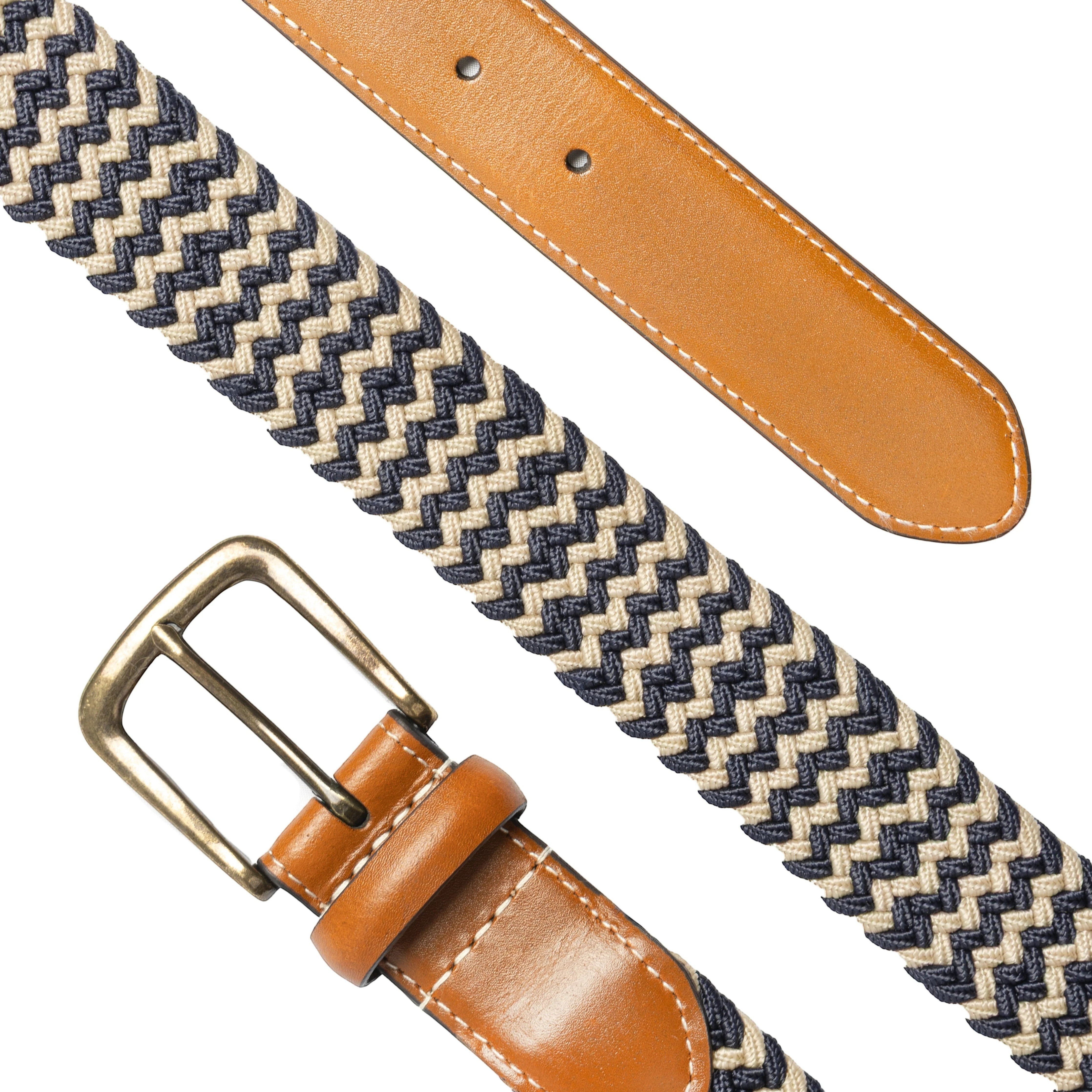 Dents - Mens Belt - Stretch Elastic Webbing Belt - Ink/Beige - Wildvine Clothing, Spalding, Lincolnshire