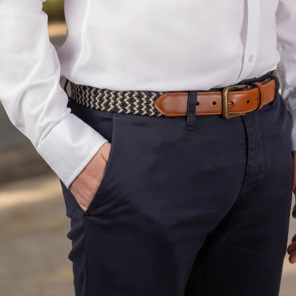 Dents - Mens Belt - Stretch Elastic Webbing Belt - Ink/Beige - Wildvine Clothing, Spalding, Lincolnshire