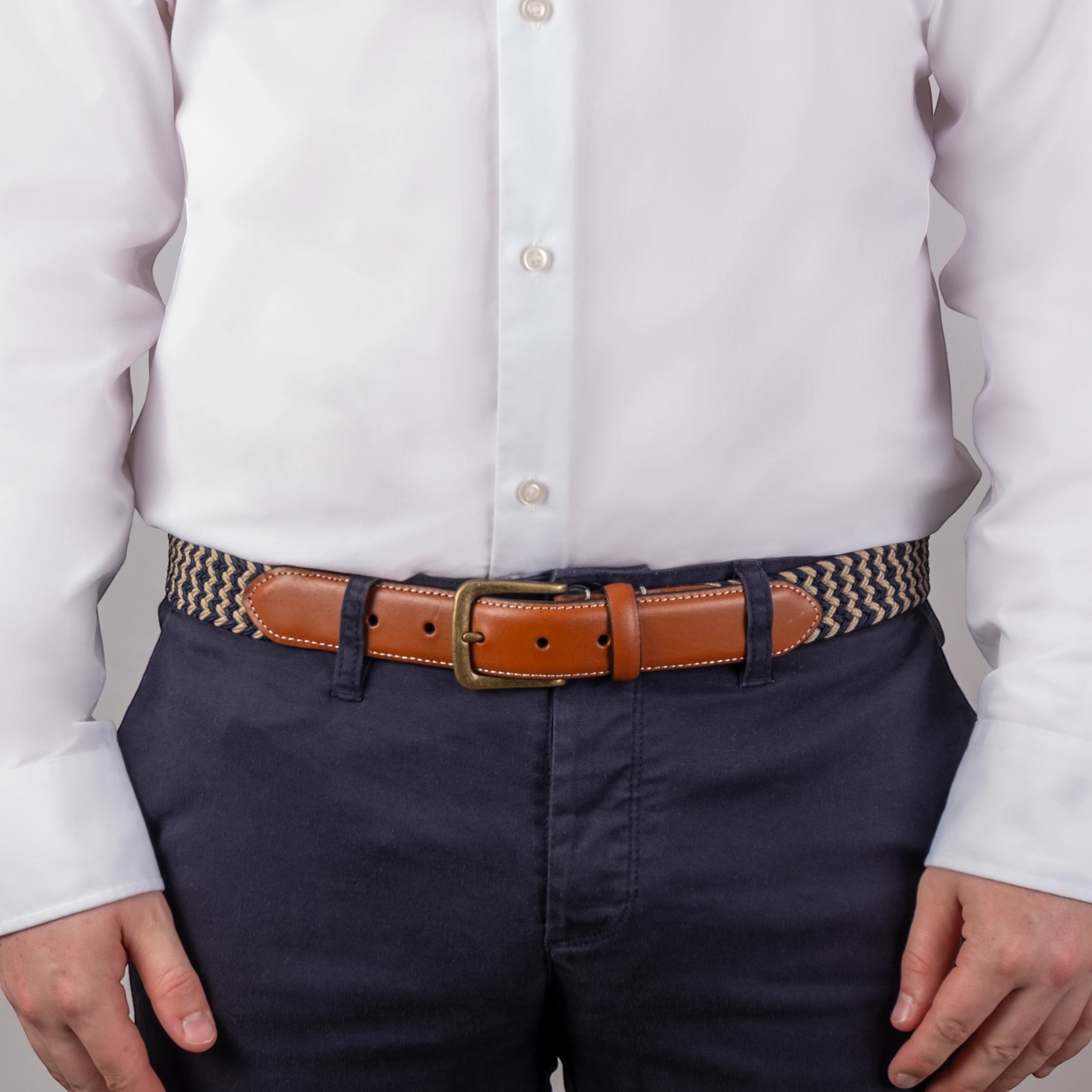 Dents - Mens Belt - Stretch Elastic Webbing Belt - Ink/Beige - Wildvine Clothing, Spalding, Lincolnshire