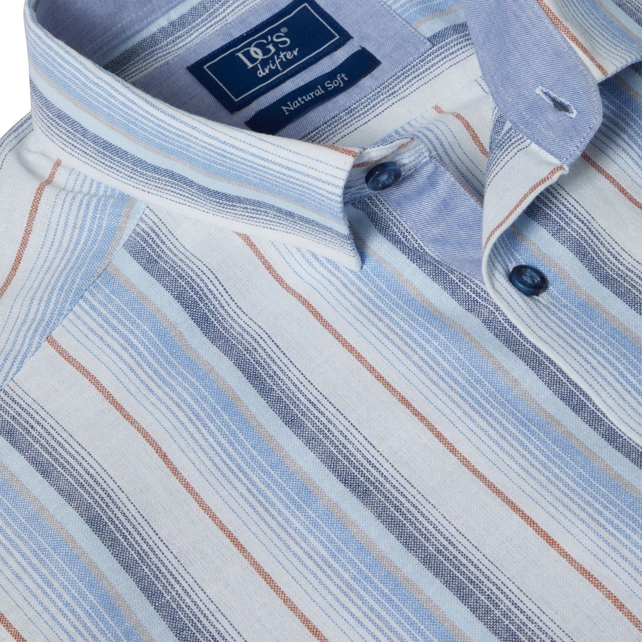 DG's Drifter Mens - Regular Short Sleeved Casual Shirt - Whte/Blue 14783SS - 24 - Wildvine Clothing, Spalding, Lincolnshire