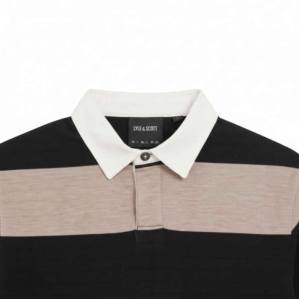 Lyle & Scott - Mens Striped Rugby Polo Shirt - Jet Black / White Heather X971 - Wildvine Clothing, Spalding, Lincolnshire