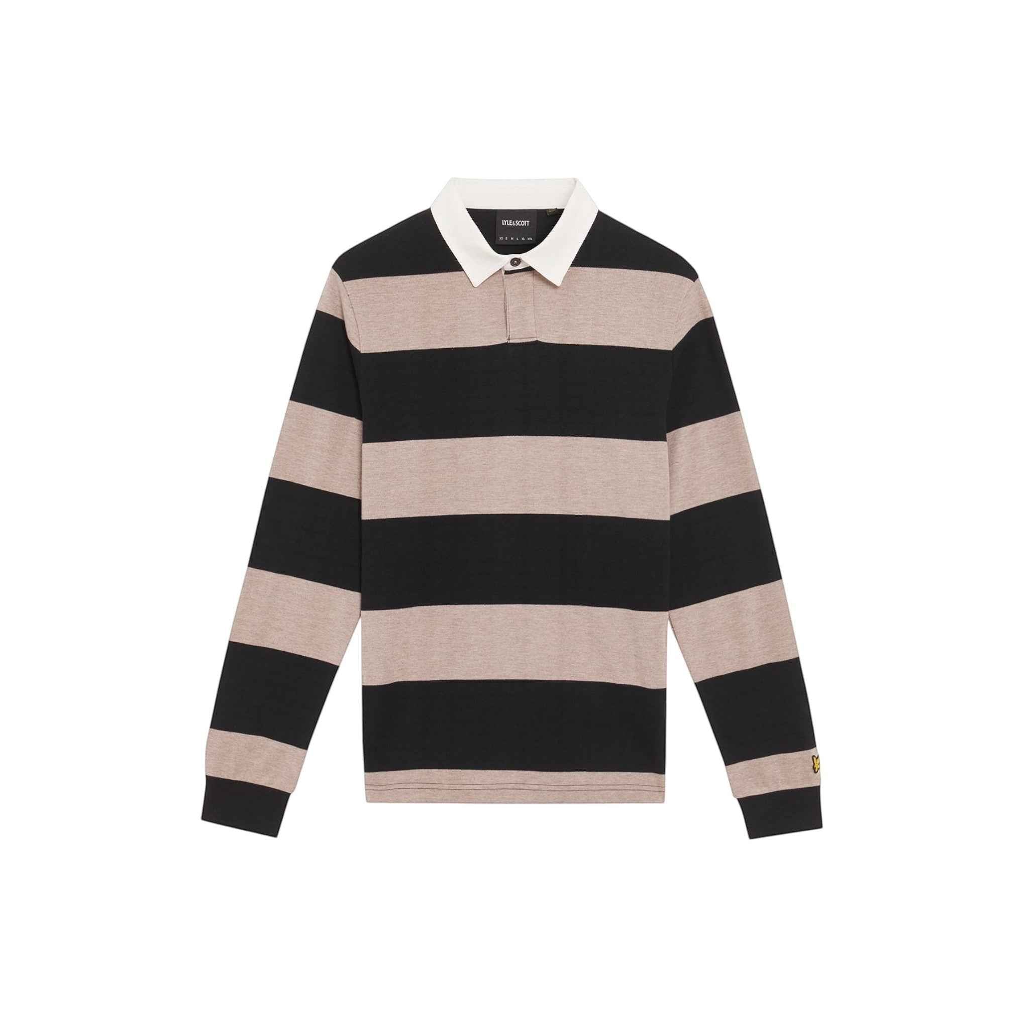 Lyle & Scott - Mens Striped Rugby Polo Shirt - Jet Black / White Heather X971 - Wildvine Clothing, Spalding, Lincolnshire