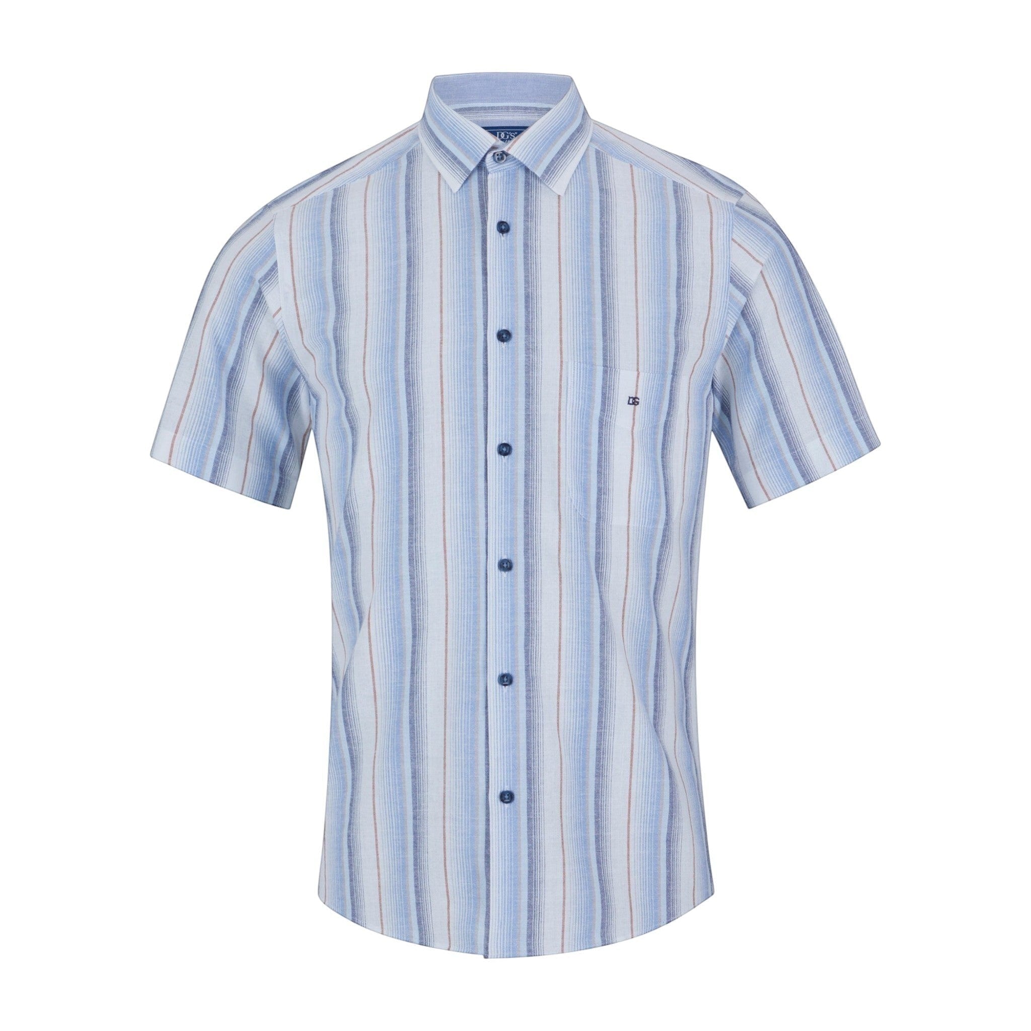 DG's Drifter Mens - Regular Short Sleeved Casual Shirt - Whte/Blue 14783SS - 24 - Wildvine Clothing, Spalding, Lincolnshire